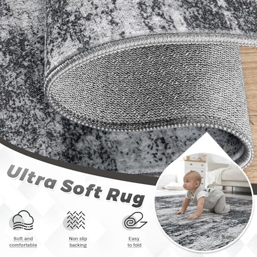 pmtsns Area Rugs 10x14 Living Room: Washable Rug Modern Abstract Neutral Soft Non-Slip Low-Pile Indoor Large Carpet for Bedroom Dining Room Playroom Home Office (Black Grey, 10'x14') - Image 4