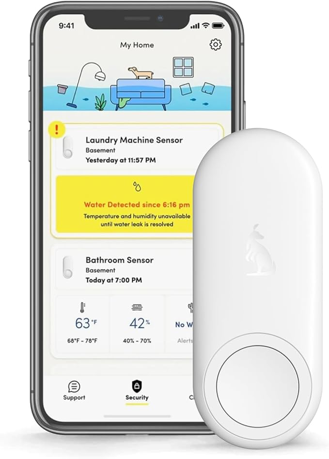 Kangaroo Water Leak Detector+Climate Sensor,Hygrometer Thermometer with App Notifications,Wireless 2.4G WiFi,Humidity Temperature Alarm,for Home, Basement, Kitchen,Washroom,Bedroom