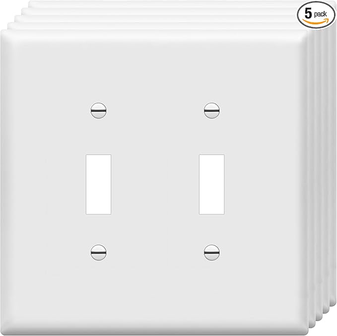 ENERLITES Mid-Size Toggle Light Switch Wall Plate, Midway Size 2-Gang 4.88" x 4.92", Unbreakable Polycarbonate Thermoplastic, UL Listed, 8812M-W-5PCS, White (5 Pack)