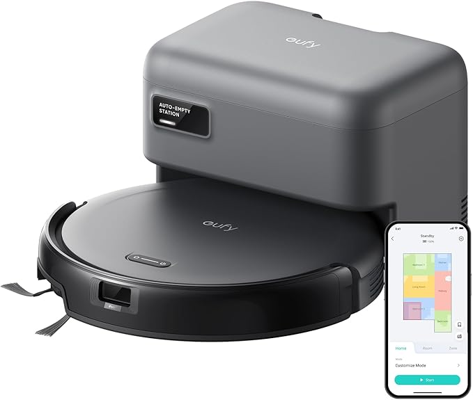 eufy C10 Robot Vacuum Self Emptying, 8 Weeks Hands Free, Advanced Smart Mapping with LiDAR Navigation, 2.85-Inch Slim Design, Powerful Suction, Edge Expansion Brush for Pet Hair, Carpet Detection