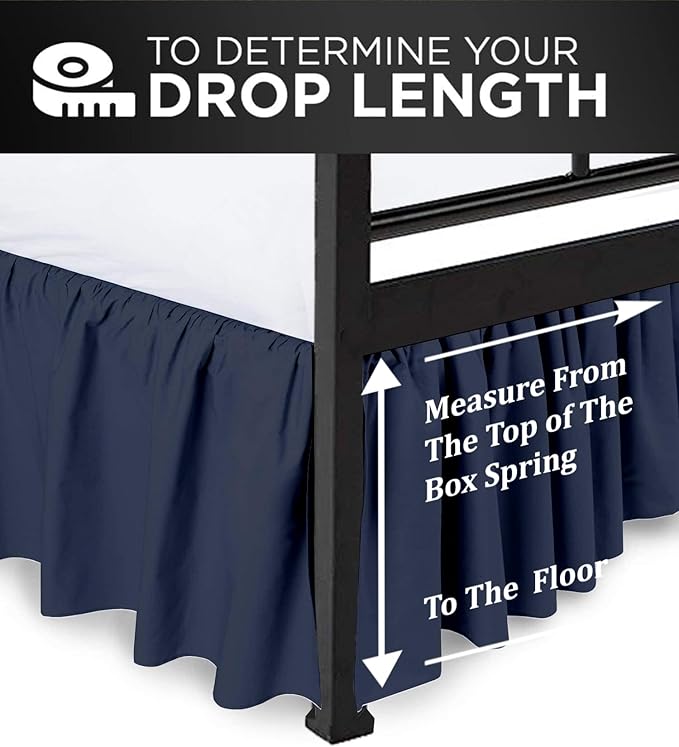 Ruffled Bed Skirt with Split Corners, Navy Blue, Full 18 Inch Drop Bedskirt, Hotel Quality Brushed Microfiber Wrinkle Free Dust Ruffle Bed Skirt Full Size