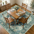 RELEANY Washable Area Rug, Square 8'x8', Blue/Vintage Dark Blue - Image 2