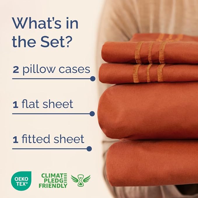 Full XL Bed Sheet Set - 4 Piece Extra Long Extended Full XL Sheets - Soft, Breathable & Cooling - Fits 8" to 16" Mattress w/ Deep Pockets - 54" x 80" - Easy-Fit, Wrinkle & Fade Resistant - Terracotta