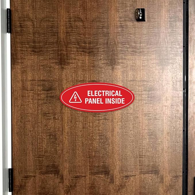 Signs ByLITA Oval Electrical Panel Inside Sign (Brushed Silver) - Medium 2 Pack