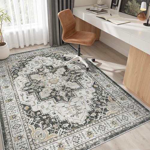 Madane 6x9 Area Rugs for Living Room, Soft Vintage Washable Rug, Black - Image 4