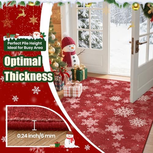 2x12 Christmas Runner Rug for Hallway,Washable Kitchen Rugs,Red - Image 6