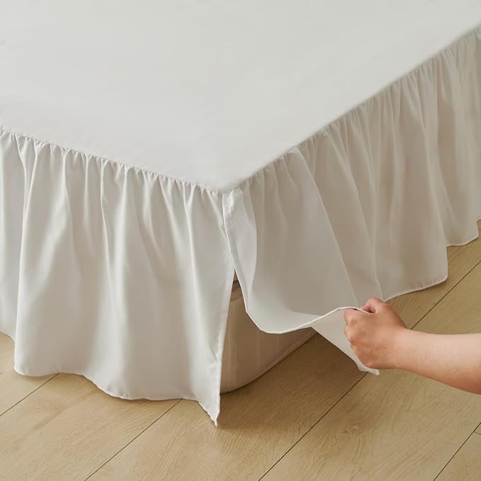 Bed Skirt Full Size Ruffled Bed Skirt with Split Corners, Full Bed Skirts 22 Inch Drop with Platform, White, 22'' Full