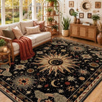 Vacuum-Friendly, 5x7 Washable Area Rug, Black Gold Beige Red by meejou