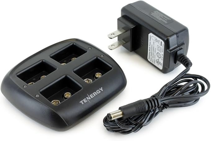 Tenergy TN294 4 Bay 9V Li-ion Battery Charger and 8 Pack 9V 600mAh Li-ion Rechargeable Battery