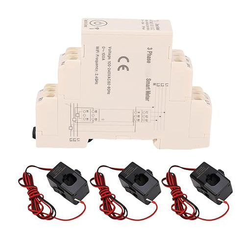 100A 3 Phase Power Meter Energy Consumption Electricity Usage Monitor with APP Control for Home School Dormitory Shopping Mall with Clamp Current Transformer DIN Rail Watt Kwh Frequency Meter