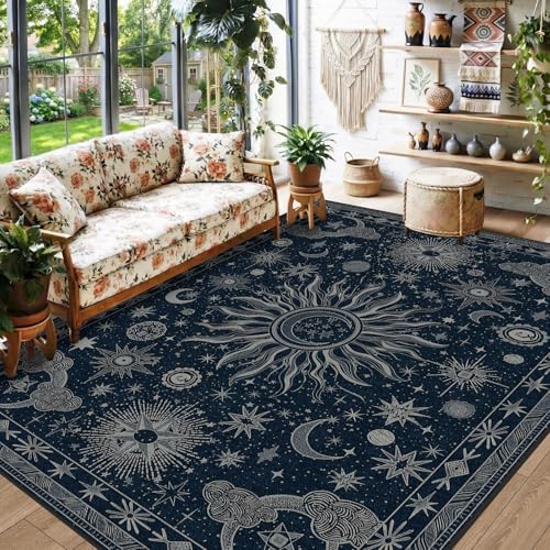 Vacuum-Friendly, 6x9 Washable Area Rug, Blue Gray White - Image 2
