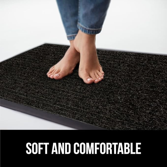 GORILLA GRIP Waterproof Traffic Guard Door Mat, 2 Pack Heavy Duty Entryway Mats, Strong Rubber Back Commercial Utility Rugs for Office Hallway, Garage Floor and Home, Low Profile Carpet, 35x23, Black