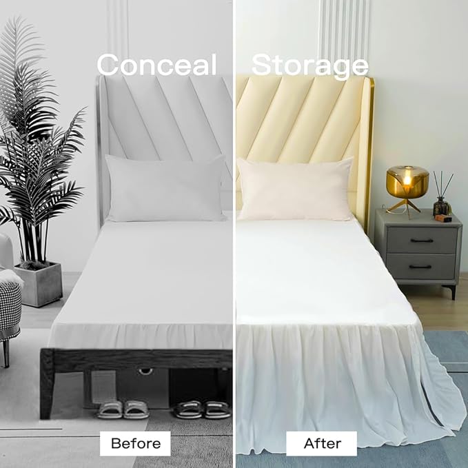 TSUTOMI Bed Skirt Twin Size Ruffled Bed Skirt with Split Corners, 22 Inch Drop Dust Ruffle Bed Skirts with Platform, Gathered Style, 100% Microfiber,White