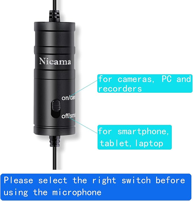 Nicama LVM1 Lavalier Lapel Microphone with Windscreen Muff for DSLR Camera Canon Nikon Camcorder Zoom TASCAM Audio Recorder Smartphone PC
