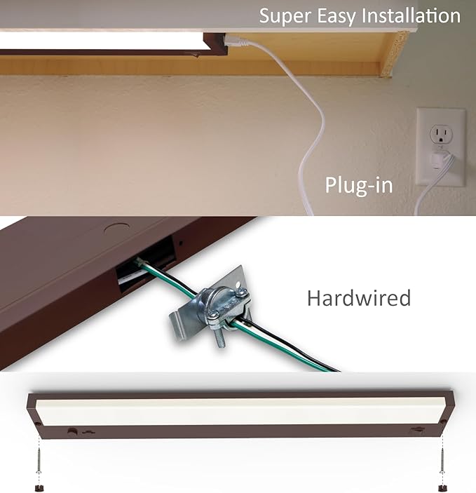 Leetdud Under Cabinet Lighting Plug in or Hardwired Built-in Dimmer, 12 Inch 6W, 5CCT 2700/3000/3500/4000/5000K, Linkable Counter Lights for Kitchen, ETL Dimmable LED Light Fixture, Bronze