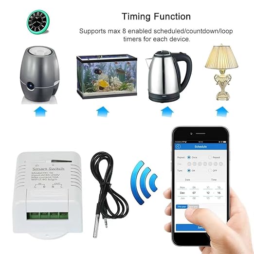 Yitouniu EWeLink Wireless Remote TH16 Switch WiFi Smart 16A Temperature Controller Sensor Module,with Energy Consumption Monitoring, Compatible with Alexa Google Home