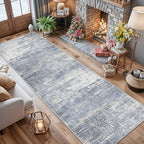Washable 12ft Hallway Runner Rug: Non-Slip 2'6x12 Kitchen Rugs Low-Pile Entryway Rug Runner Abstract Soft Bedroom Floor Mat Farmhouse Carpet for Bathroom Living Room Dining Room(2'6x12,Blue/Ivory) - Image 4