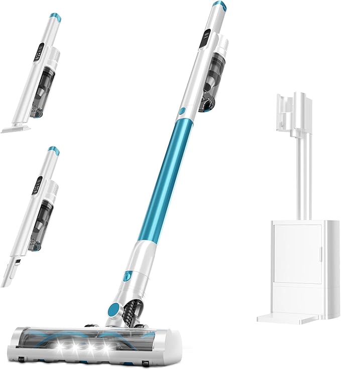 AKAVAC Cordless Stick Vacuum Cleaner with Auto Empty System Self-Charging Base, Powerful Suction for Pet Hair on Carpet & Hardfloor, Lightweight Anti-Tangled Handheld Vacuum, HEPA Filtration, Blue