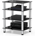 FITUEYES 4-Tier Media Stand Audio/Video Component Cabinet with Glass Shelf for/Apple Tv/Xbox One/ps4 Panda Silver Color