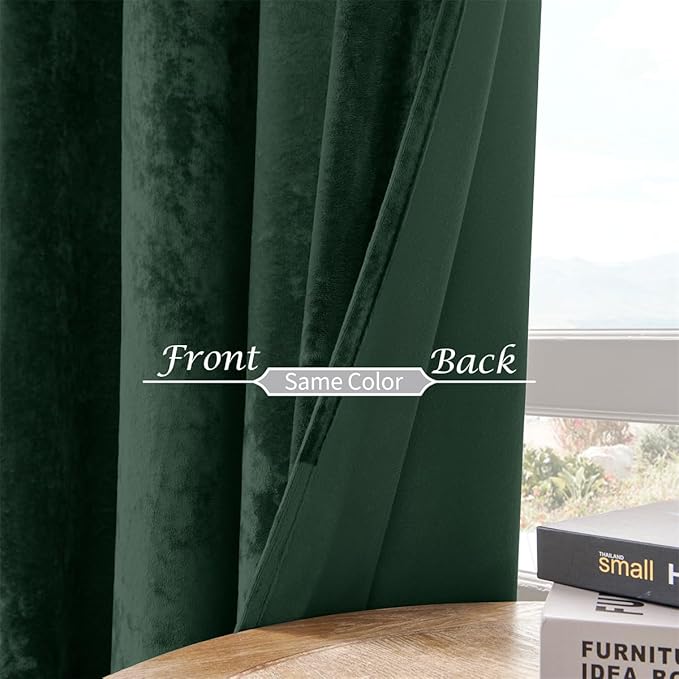 SMILETIME Forest Green Crushed Velvet Curtains 52x90 inch Luxurious Thermal Insulated Soundproof Drapes for Living Room Bedroom Office Soft and Durable Light-Filtering Window Treatments, 2 Panels