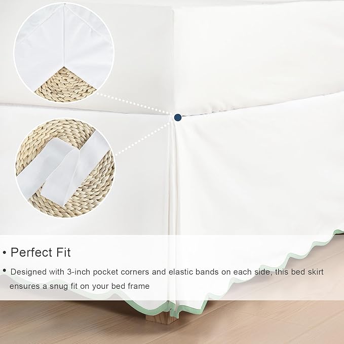 HIG Off-White Chic Full Bed Skirt - Easy Fit Scallop Edge Pleated Bedskirts, 14 Inch Drop Anti-Slip Dust Ruffle, Thick Fabric for Enhanced Privacy, Pre-Washed for Long-Lasting Use(N60022)