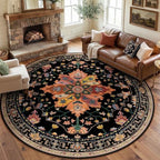 RELEANY Washable Area Rug, Round 8ft, Black/Colorful by RELEANY