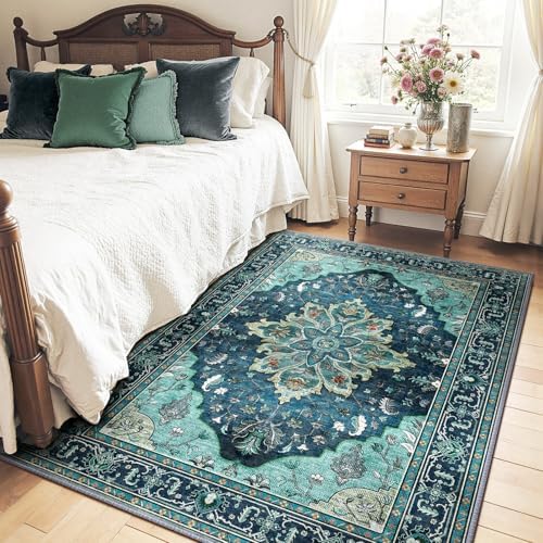 RELEANY Washable Area Rug, 4'x5', Teal by RELEANY