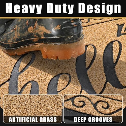 Yimobra Welcome Mats for Front Door 36x24, Heavy Duty Waterproof Outdoor Door Mat Outside Entrance, Non-Slip Low Profile Indoor Entryway Mat for Garage Patio, Yellow - Image 2