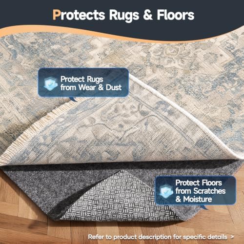 Veken Non Slip Cushioned Rug Pad Gripper, 2 x 4 Ft, 1/8 inch Thick Felt Carpet Liner Protector Mat for Area Rugs and Hardwood Floors, Keep Rugs Safe and in Place, Grey - Image 5