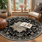 RELEANY Washable Area Rug, Round 4ft, Black/Neutral - Image 2
