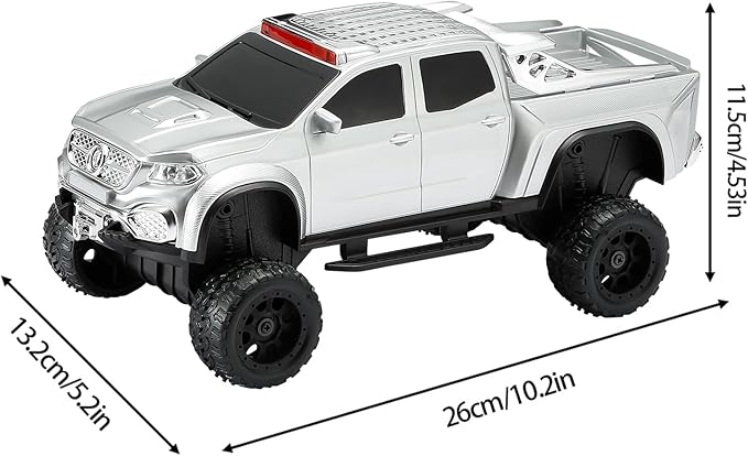 WSTER WS-X65 Pickup Truck Replica Bluetooth Speaker – HD Sound, FM Radio, TWS Stereo, LED Party Lights, USB/TF Playback, Built-in Mic – Cool Portable Car Design Speaker for Outdoors & Home (Silver)