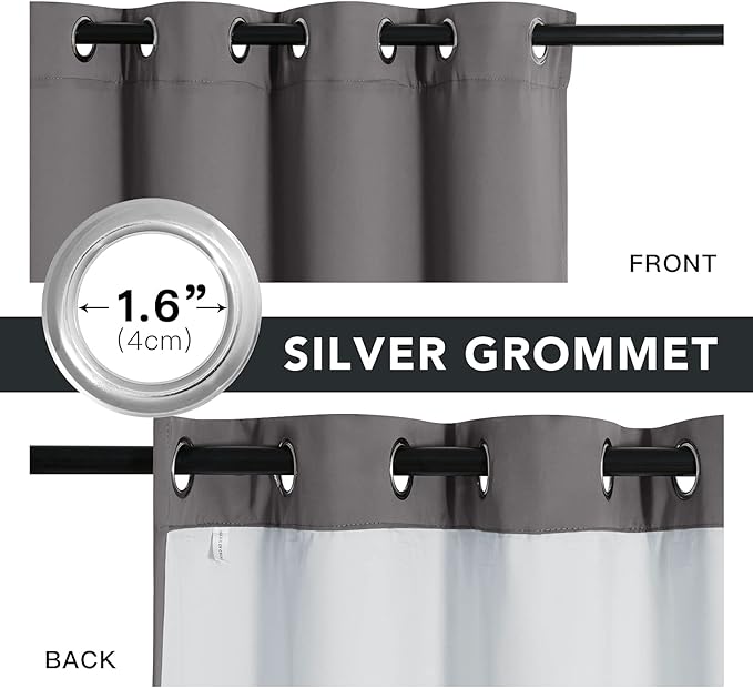 RYB HOME Noise Reducing Barrier for Bedroom, Totally Blackout Curtains and Drapes Energy Smart Window Treatment Anti Dust Divider Filtering PM2.5 Pollen Smog, Grey, W52 x L95 inch, 2 Panel