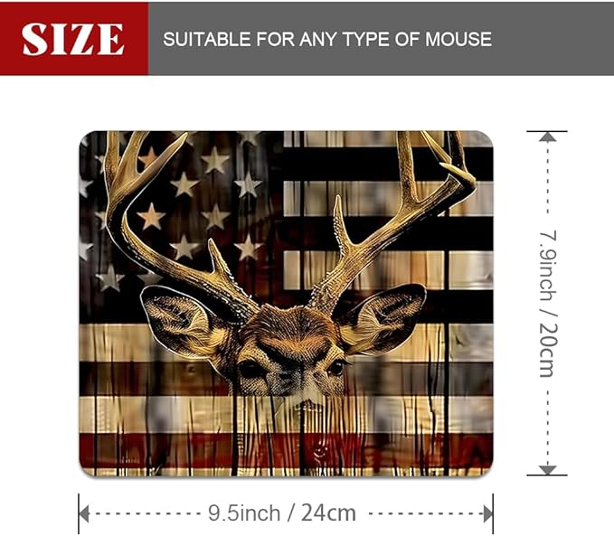 Wood Grain American Flag Hunting Deer Square Mouse pad, Texture, Waterproof, Anti Slip Rubber Base, Computer Mouse pad, Laptop Mouse pad