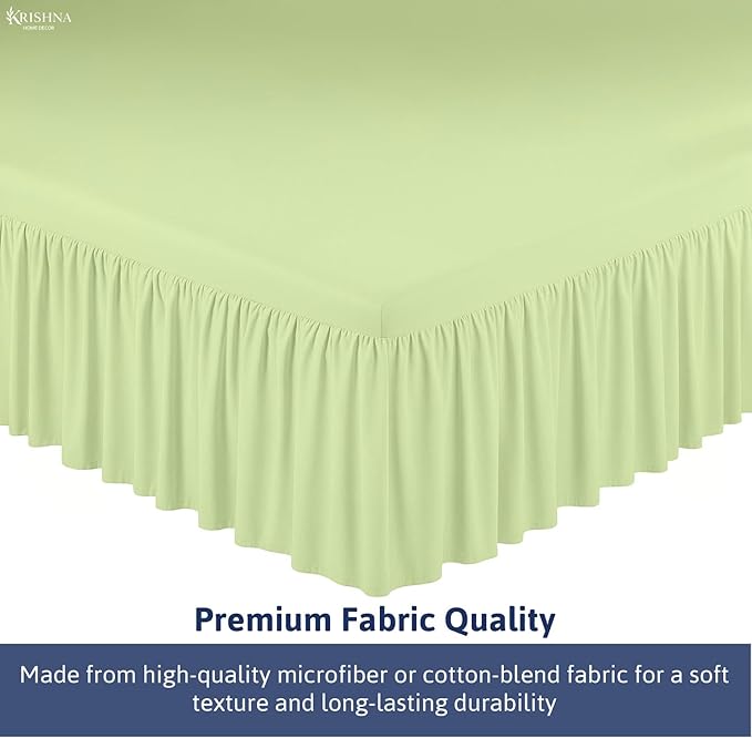 KRISHNA Ruffled Bed Skirt with Split Corners Queen, 100% Microfiber Hotel Quality, 24 Inch Drop Dust Ruffle Gathered Bedskirt with Platform, 60" x 80", Sage