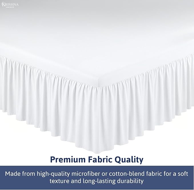 KRISHNA Ruffled Bed Skirt with Split Corners Queen, 100% Microfiber Hotel Quality, 24 Inch Drop Dust Ruffle Gathered Bedskirt with Platform, 60" x 80", White