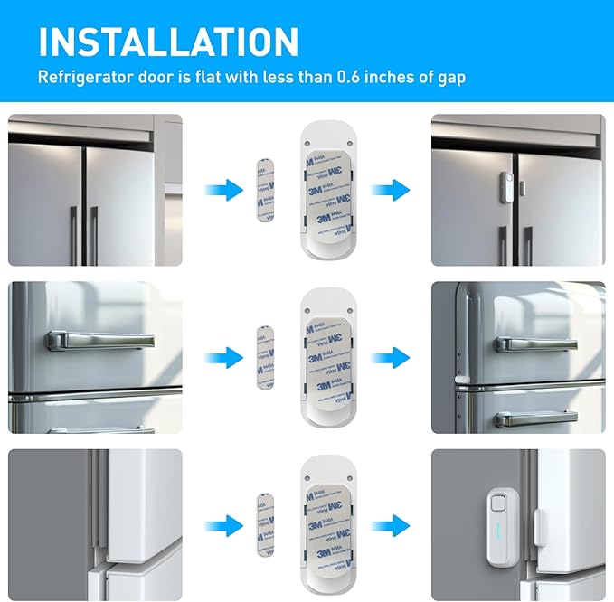 DAYTECH Fridge Door Alarm with Delay 1/2/3/4 mins Adjustable Close Windows Reminder 0-120 dB Refrigerator Alert Wireless Door Ajar Chime for Freezer Fridge Home 1 Set White