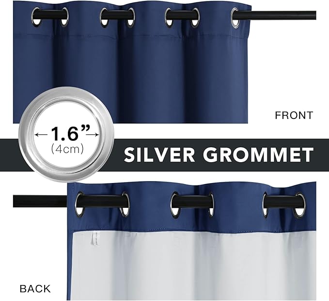 RYB HOME Dustproof Curtains for Large Window, Soundproof Thermal Insulated Blackout Curtains for Sliding Glass Door Furance Office Dorm Bedroom Living Room, Navy Blue, W62 x L95 inch, 2 Panels