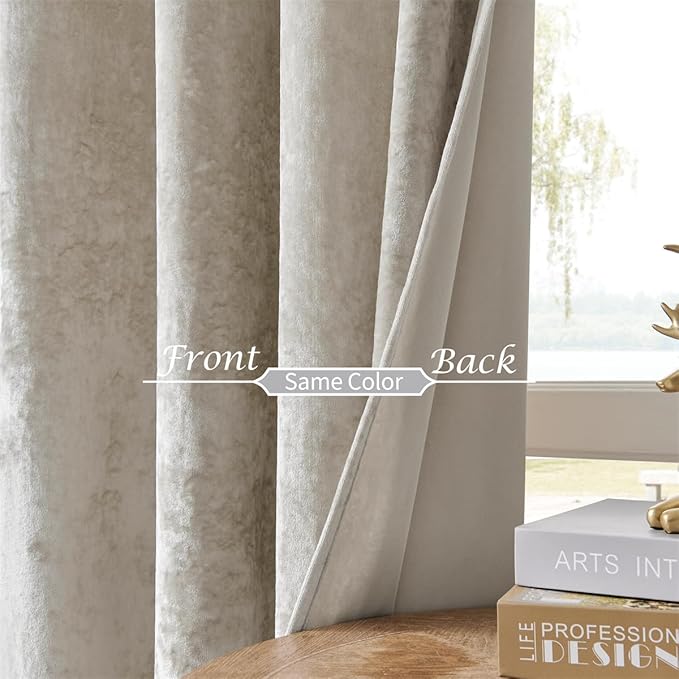 SMILETIME Ivory White Crushed Velvet Curtains 52x96in Luxurious Insulated Drapes for Bedroom Thicker Pinch Pleat Light-Filtering Window Panels, 2 Panels
