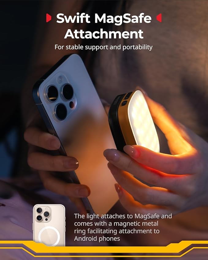 SmallRig Magnetic Selfie Light for iPhone, Phone Light with a Mirror, Instant Attachment for MagSafe, for Selfies, Video Conference, Vibe P48 Bumblebee Edition - 5513