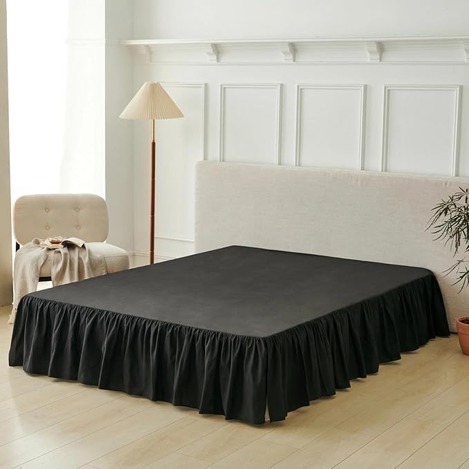 Bed Skirt Twin Size Ruffled Bed Skirt with Split Corners, Black Bed Skirts 14 Inch Drop, Bed Skirting with Platform, 14'' Twin
