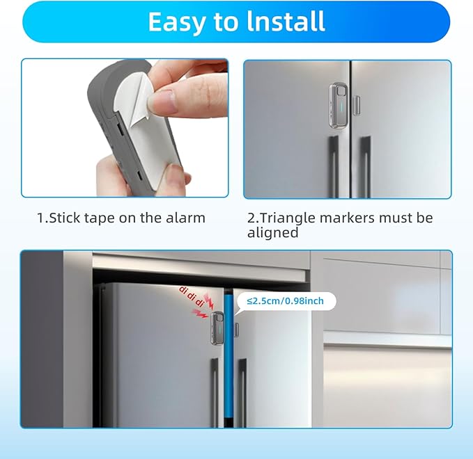 Daytech Refrigerator & Freezer Door Alarm - 1-4 Minute Adjustable Delay, 0-120dB Alarm, 3-Pack for Home, Supermarket & Business (Grey)