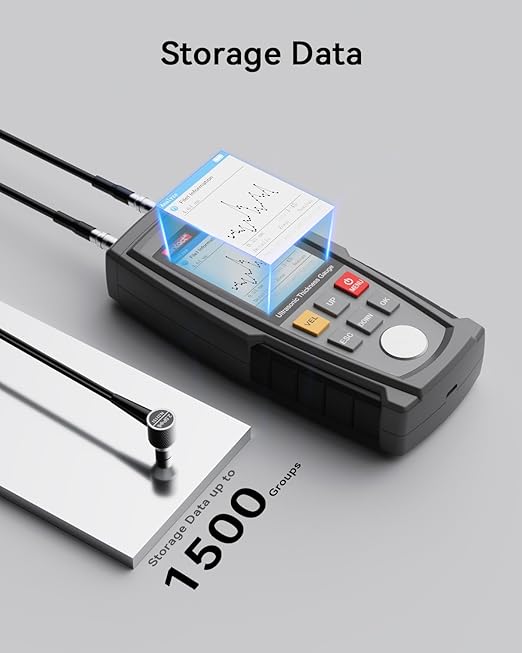 Wintact Digital Ultrasonic Thickness Gauge, Range 0.039 to 11.81 in with Probe for Measuring Metal and Nonmetal Materials, Steel, Cylinder Wall, Plastic, Glass, PVC, Pipes