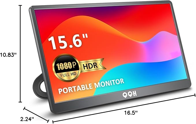 QQH Portable Monitor, 15.6" Portable Travel Monitor for Laptop 1080P FHD IPS Second Screen, Gaming Monitor, USB C HDMI External Monitor Display for Computer Phone PC PS4 PS5 Xbox Switch (Z1-9-G)