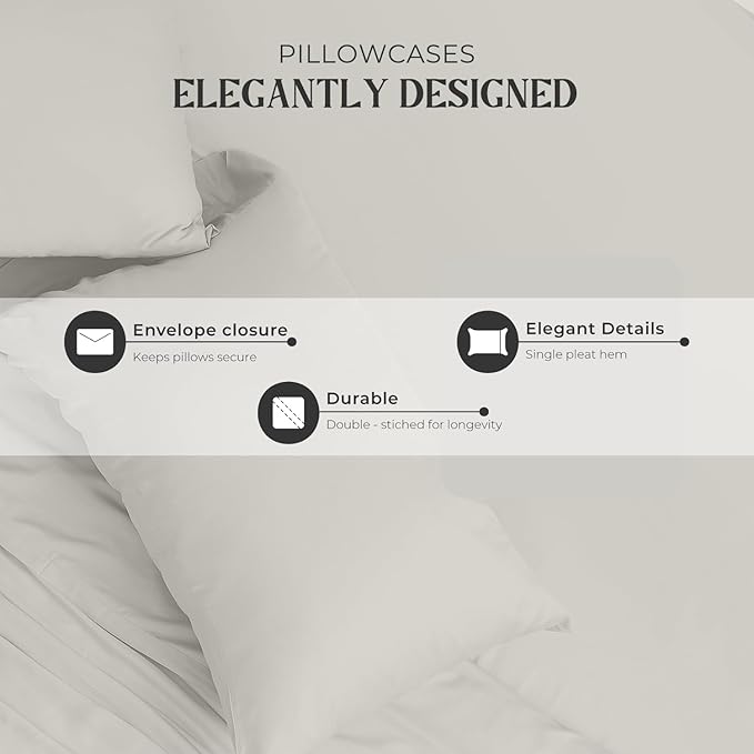 Mayfair Linen 100% Egyptian Cotton King Sheets Set - 2000 Series Luxury Sheets King Size Bed Set, Soft & Cooling, Sateen Weave 17" Extra Deep Pocket Hotel Collection Sheet (4 Pc, Light Grey)