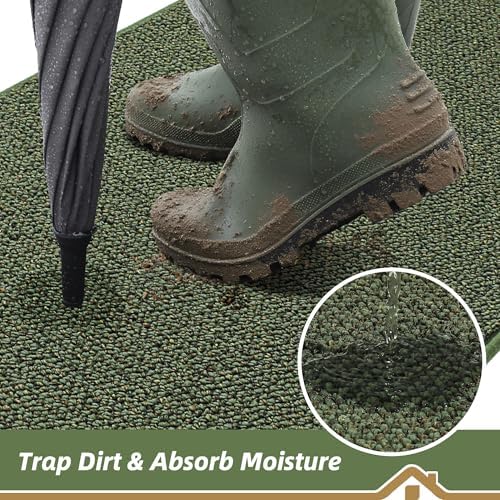 BEQHAUSE Dirt Trapper Door Mat 20" x 48", Non-Slip Washable Doormats, Green - Image 3
