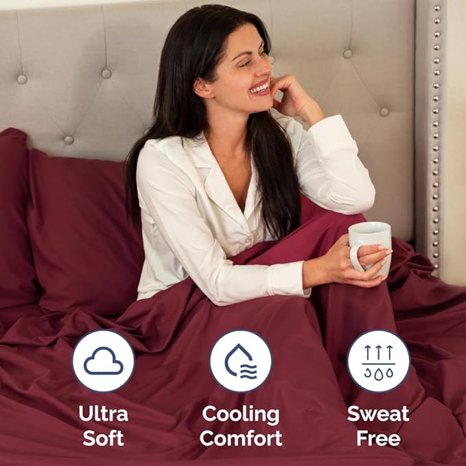 RV Short Queen Sheet Set 60 X 75 - 4 Piece RV Short Queen Bed Sheets - Soft, Breathable & Cooling - Designed for Bunks, Trailers & Campers - Fits 8” to 12" Mattress - Hotel Luxury Bedding - Burgundy