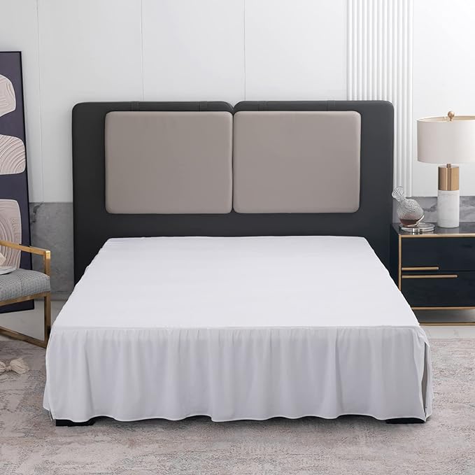 TSUTOMI Bed Skirt Queen Size Ruffled Bed Skirt with Split Corners, 18 Inch Drop Dust Ruffle Bed Skirts with Platform, Gathered Style, 100% Microfiber, White