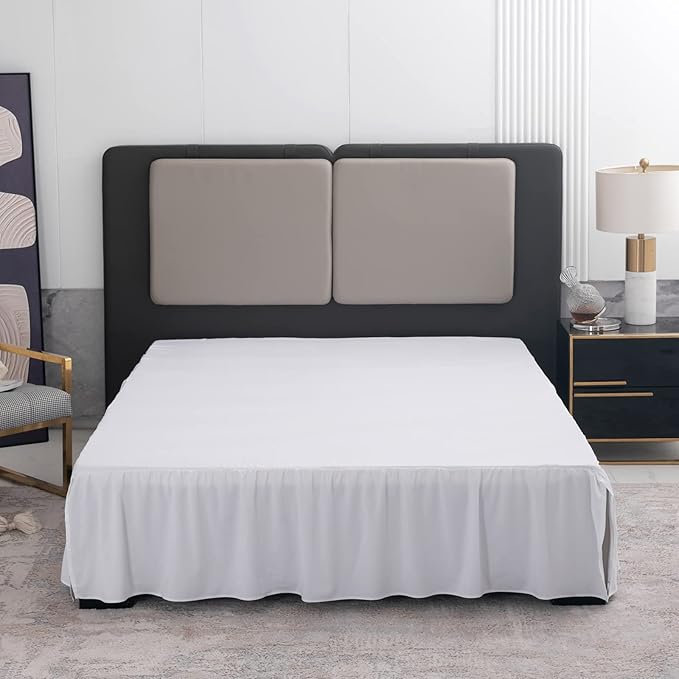 TSUTOMI Bed Skirt Full Size Ruffled Bed Skirt with Split Corners, 14 Inch Drop Dust Ruffle Bed Skirts with Platform, Gathered Style, 100% Microfiber, White