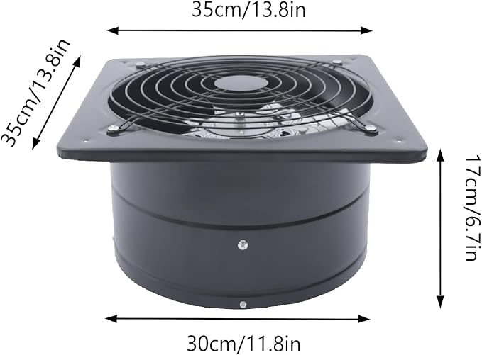 XUFOPLY 12 Inch Exhaust Fan, 110V 125W Wall Mounted Vent Fans 2800RPM Kitchen Bathroom Windows Fan Metal Extractor Fan for Attic, Garage, Window Ventilation (Black, 12 Inch)