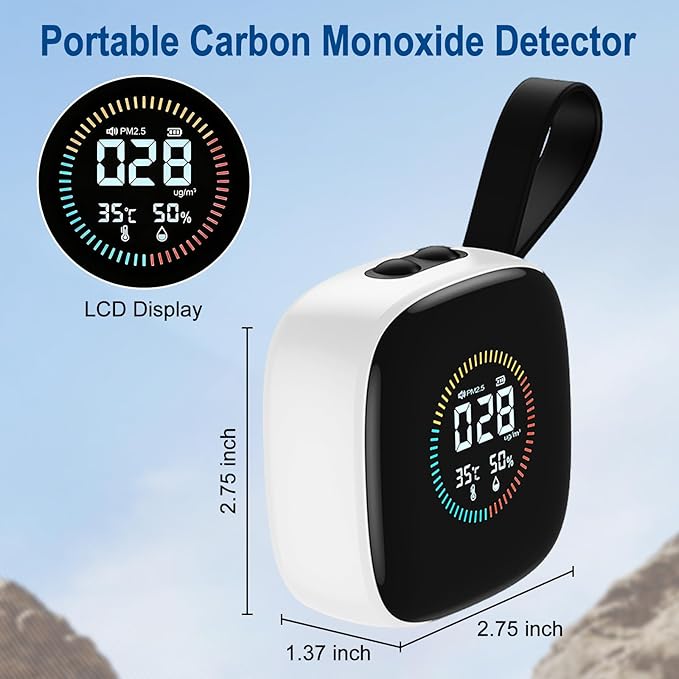 Portable Carbon Monoxide Detector,3-in-1 Rechargeable Co Monoxide Detector with Fahrenheit(°F/℃) & Humidity,Co Detector for Travel Camp Motor Home Basement Hotel